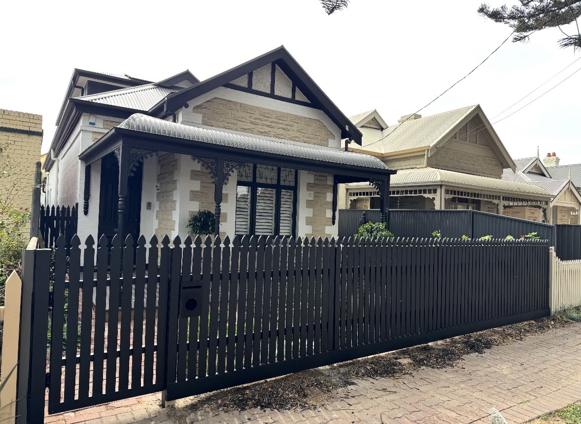 Timber picket front fence at a character villa in Adelaide